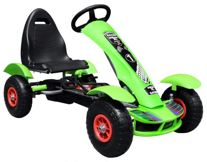Závodní šlapací motokára XL pro děti 3+ Zelená + Nafukovací kola + Nastavitelné sedadlo + Volnoběh