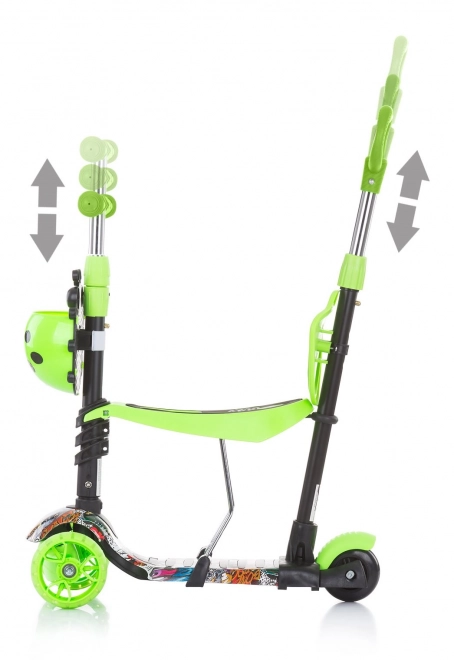 CHIPOLINO Koloběžka s vodící tyčí Kiddy Evo 3v1 – Green Graffiti