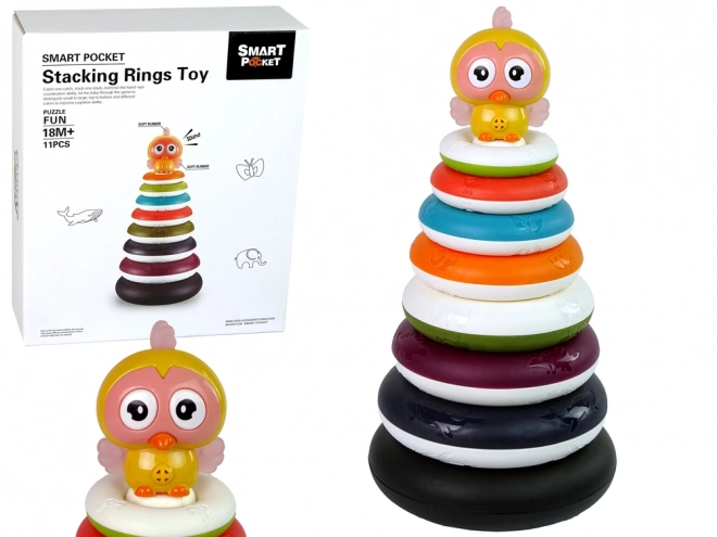 Barevná stohovací pyramida s kroužky a kačenkou