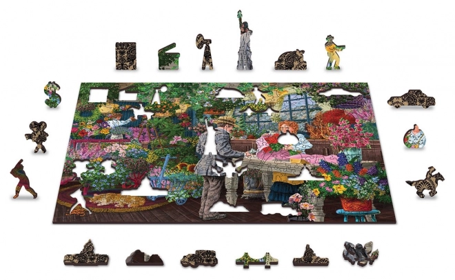 Dřevěné puzzle Květinářství 2v1