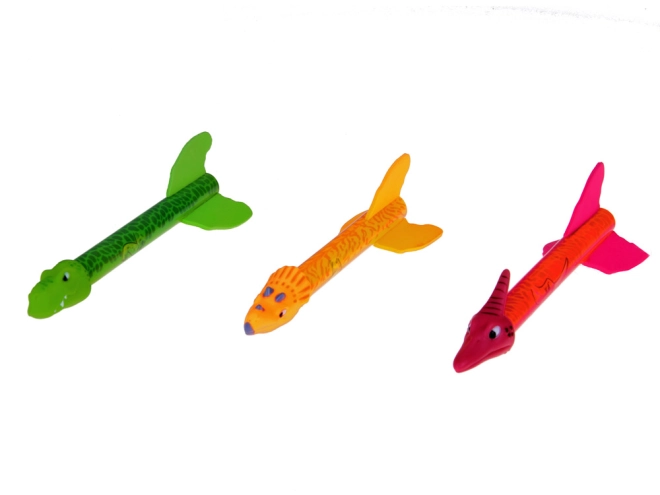 Tři barevní dinosauři s efekty