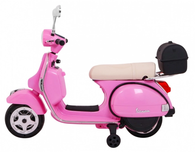 Elektrický dětský skútr Vespa růžový s podpůrnými kolečky