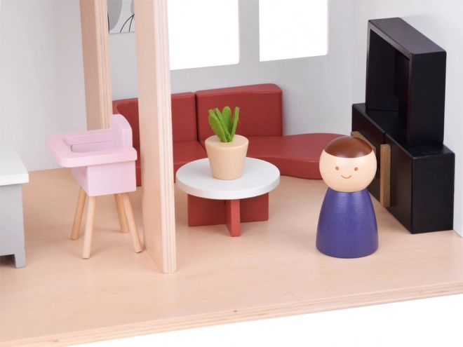 Moderní dřevěný domeček pro panenky ve stylu Loft