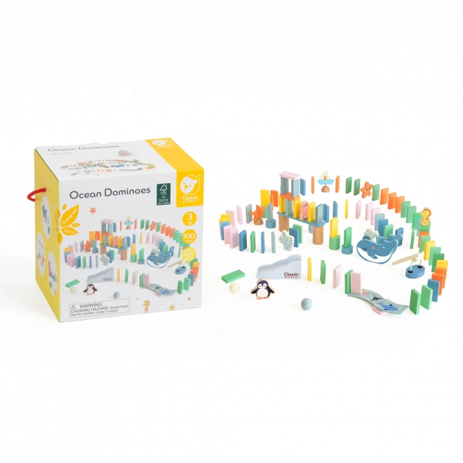 Dřevěné domino mořská zvířata Montessori 100 ks