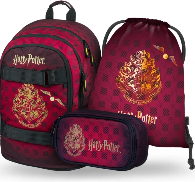 Školní set BAAGL Harry Potter Bradavice – batoh, penál a sáček, vínový