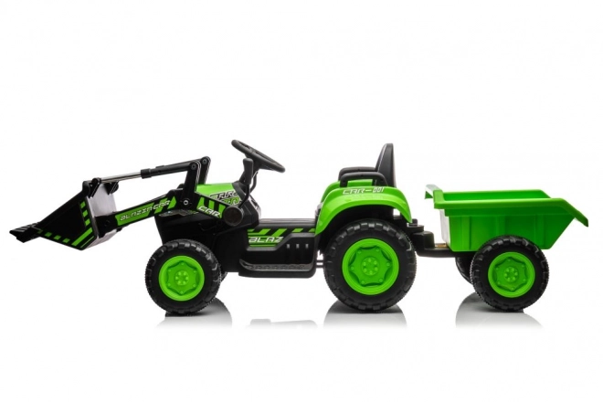Dětský elektrický traktor se lžící zelený