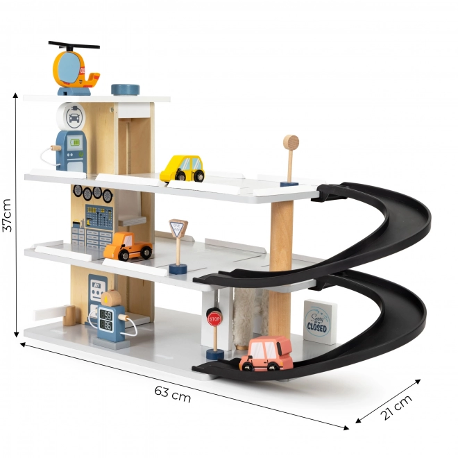 Dřevěná garáž s výtahem a autíčky ECOTOYS