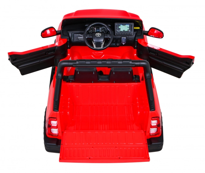 Toyota Hilux baterie pro děti Červená + pohon 4x4 + dálkové ovládání + 2 nosiče zavazadel + rádio MP3 + LED dioda