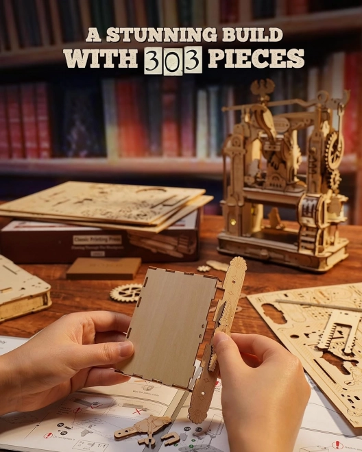 RoboTime 3D dřevěné mechanické puzzle Tiskařský lis