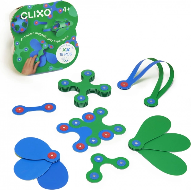 Magnetická skládačka Clixo Itsy, zelená/modrá