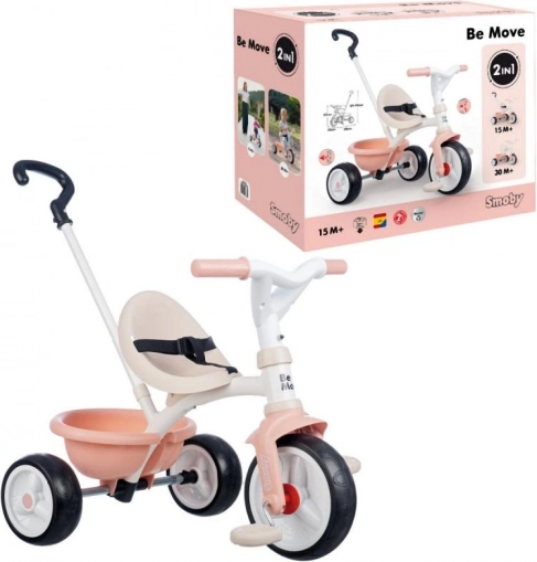 Dětská tříkolka Be Move růžová s vodicí tyčí