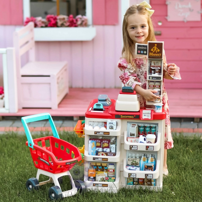 Supermarket s nákupním vozíkem a skenerem