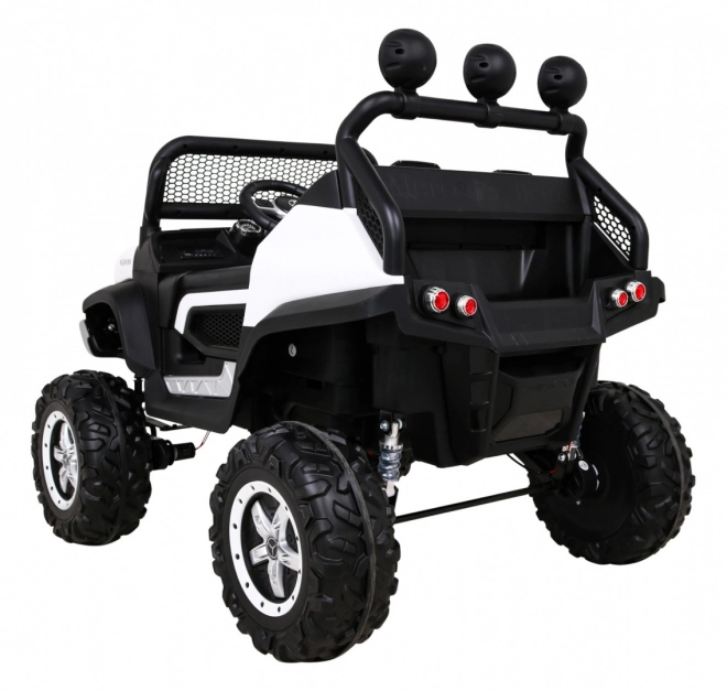 Mercedes Benz Unimog pro děti bílý + pohon 4x4 + dálkové ovládání + nosič zavazadel + pomalý start + MP3 LED