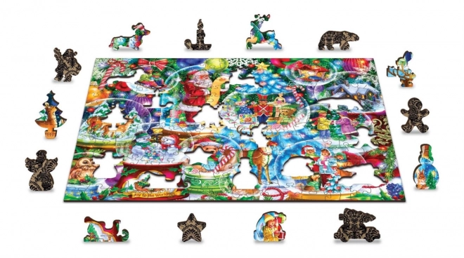 Wooden City Dřevěné puzzle Vánoční sněžítka 2v1, 200 dílků EKO