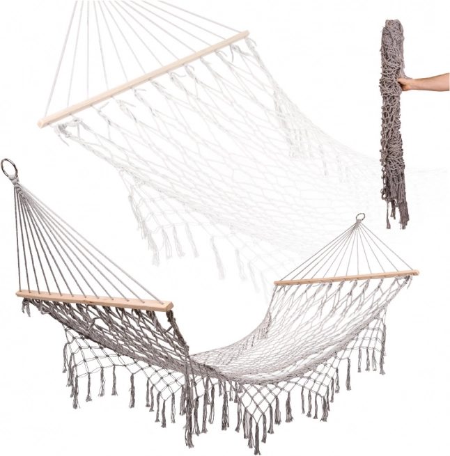 Zahradní houpací síť Boho s třásněmi šedá 200 cm