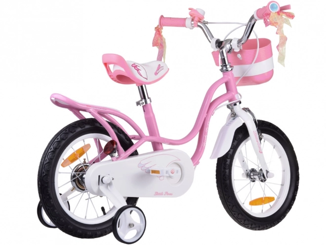 Dětské kolo RoyalBaby Little Swan 14" pro dívky s košíkem a postranními kolečky – Růžová