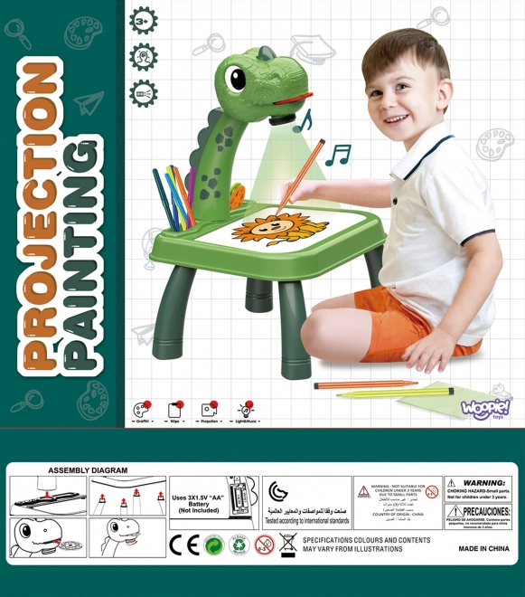 WOOPIE Dinosaurův projektor s tabulí a fixy