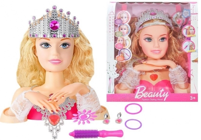 Hlava stylové panenky s korunkou + doplňky