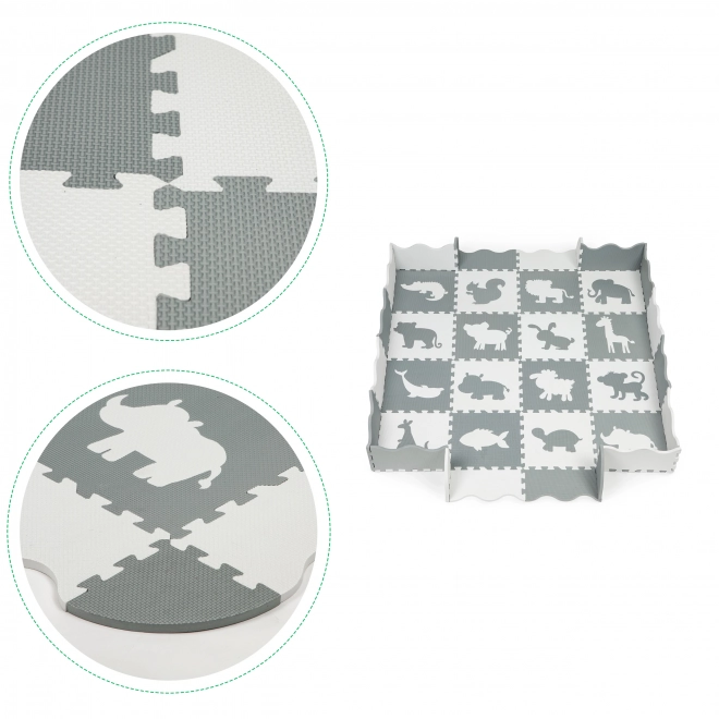 ECOTOYS Pěnové puzzle Zvířata šedá-bílá SX s okraji