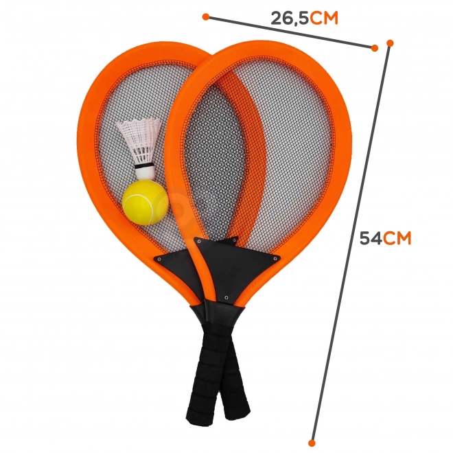 Woopie velké rakety pro tenis a badminton pro děti set s míčkem a košíkem