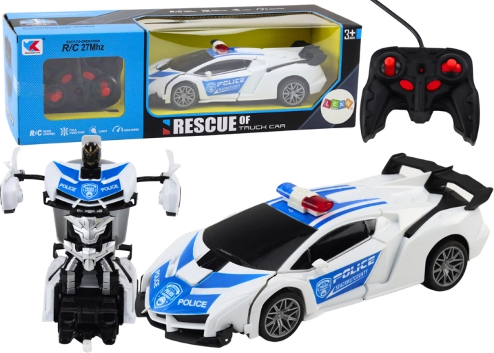 rc policejní auto 2v1 transformující se na robota se světly a zvuky
