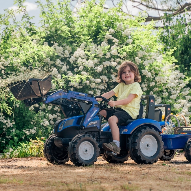 Traktor šlapací New Holland T8 s valníkem a přední lžící mod