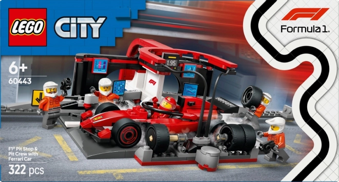 LEGO City 60443 Zastávka v boxech F1 s mechaniky a vozem Ferrari