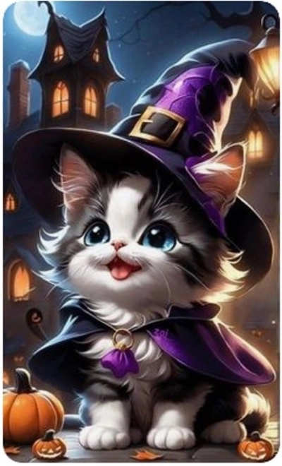 Diamentová mozaika - Koťátko Halloween