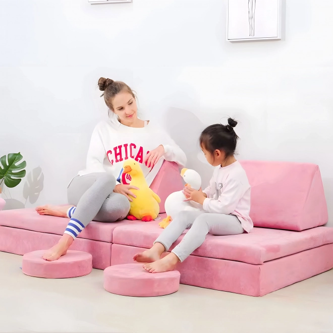 DIY modulární křeslo pro děti, 8 měkkých polštářů, skládací - ECOTOYS – růžové