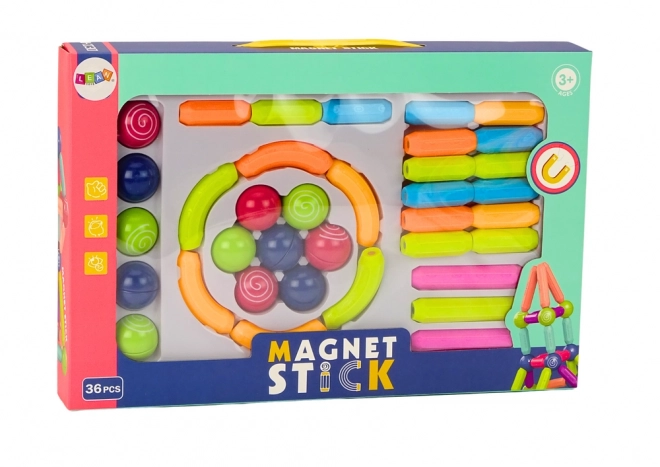Sada stavebních magnetických kostek 36L barevných