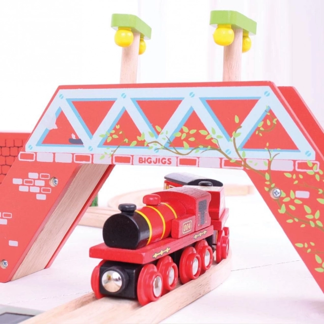 Bigjigs Rail červená lokomotiva s vagónkem