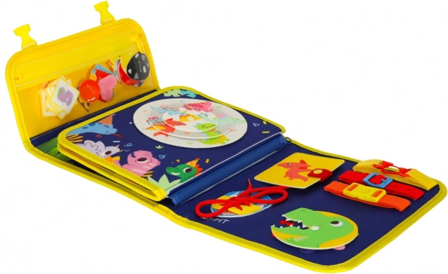 Montessori senzorická manipulační deska s motivem dinosauře modrá