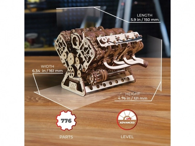 Ugears 3D dřevěné puzzle motor V8