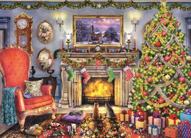 Dřevěné oboustranné puzzle TrefL U krbu 1000 dílků