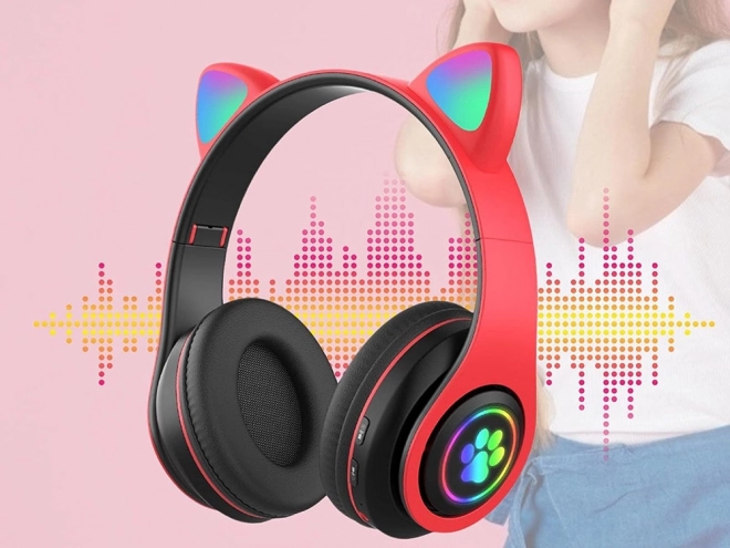 Bezdrátová sluchátka bluetooth rádio fm mp3 kočičí uši led podsvícení