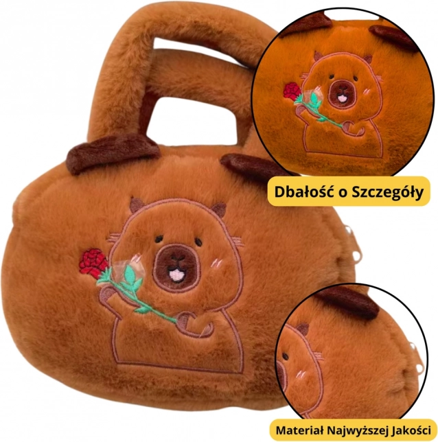 Torba plyšová s kapybarou a růží hnědá 20 cm