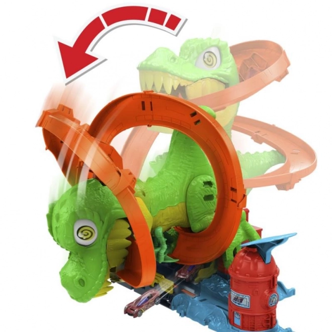 T-rex útočí na hasičskou stanici z Hot Wheels city