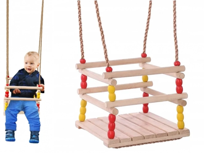 Dětská zahradní houpačka s dřevěným zábradlím