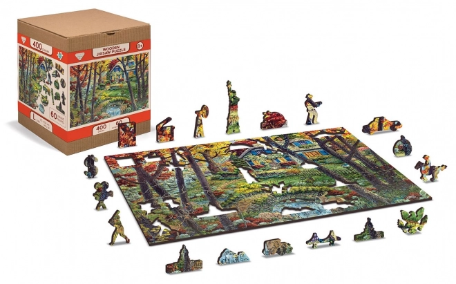 Dřevěné puzzle chata v lese 2v1