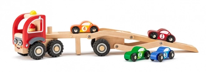 Dřevěné nákladní auto se 4 závodními autíčky