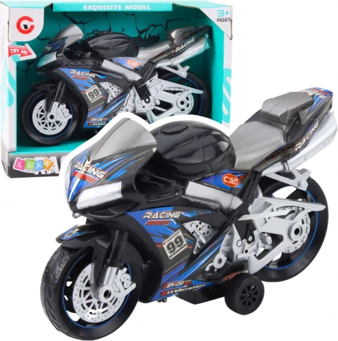 Závodní motorka hračka černo-modrá s osvětlením a zvuky
