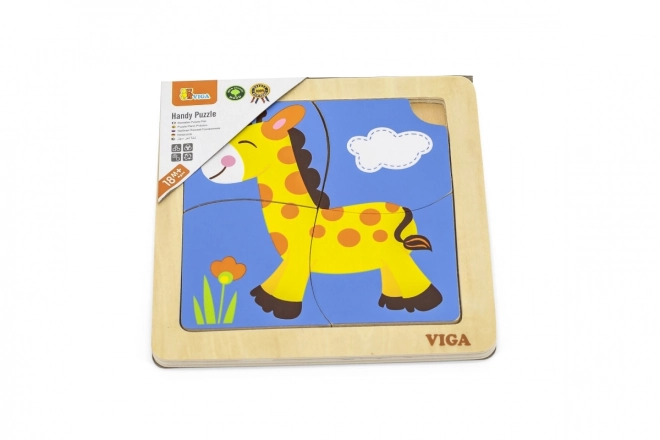 Dřevěné puzzle 4 dílky - žirafa