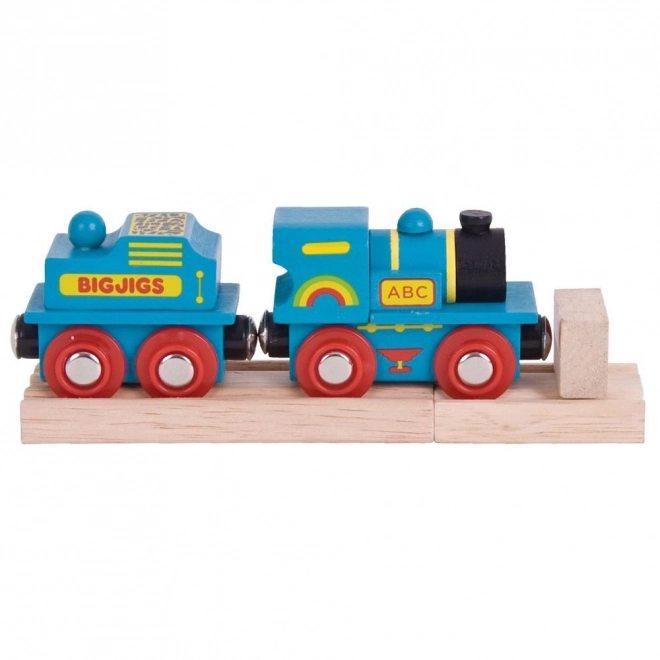 Modrá lokomotiva s tendrem a 2 kolejnicemi od Bigjigs Rail