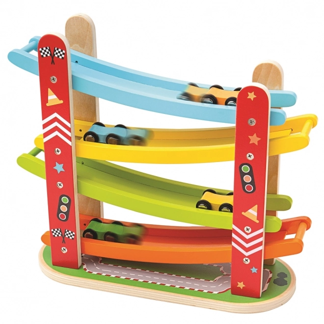 Dřevěná závodní dráha pro auta od Bigjigs Toys