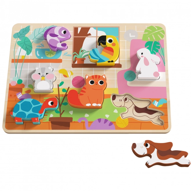 Tooky Toy dřevěné Montessori puzzle zvířátka pro dům