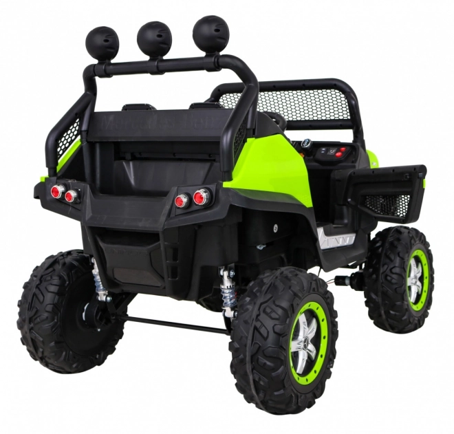 Mercedes Benz Unimog pro děti Zelený + pohon 4x4 + dálkové ovládání + zavazadlový prostor + pomalý start + MP3 LED