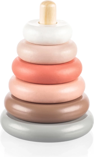 Dřevěná nasazovací věž z kroužků – pastel Pink