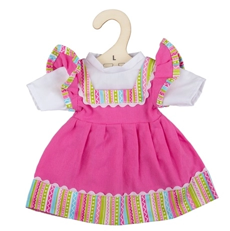 Bigjigs Toys Roza oblek s črtastim robom za punčko – 38 cm