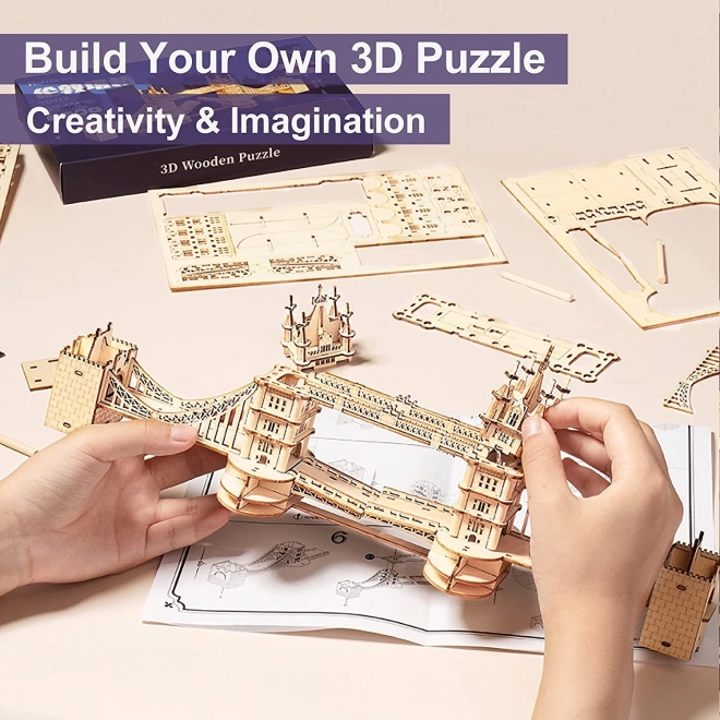 RoboTime dřevěné 3D puzzle most Tower Bridge svítící