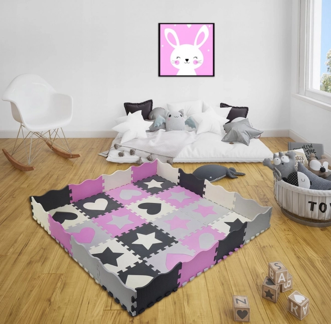 Matadi Pěnové puzzle šedo-růžové Srdce a hvězdy (28x28)